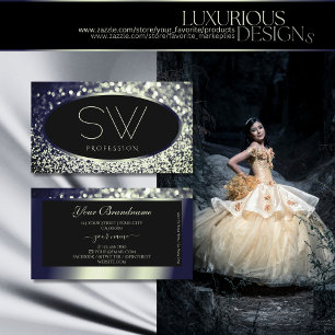 Tarjeta De Visita Monograma del Purpurina de espuma de plata azul ne