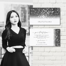 Tarjeta De Visita Monograma del Purpurina de espuma de plata blanca 