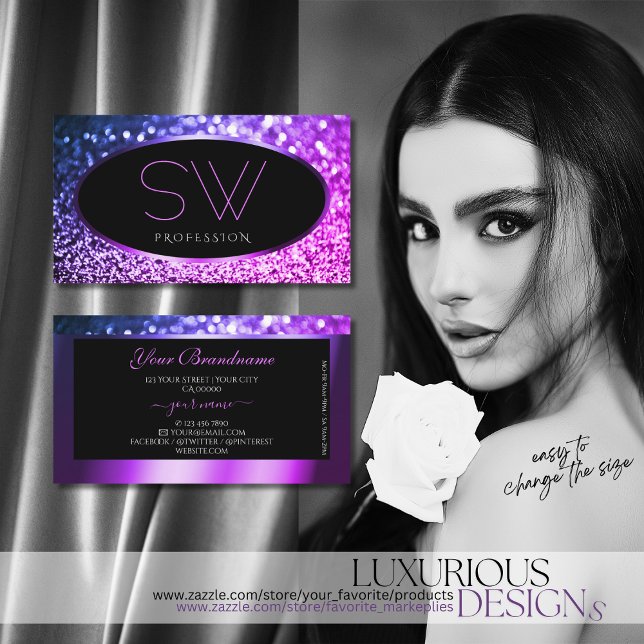 Tarjeta De Visita Monograma del Purpurina de espuma morada rosada el (Subido por el creador)