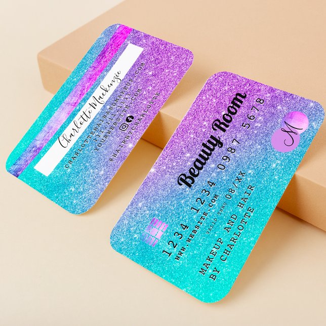 Tarjeta De Visita Monograma del purpurina de sirena de belleza para  (Subido por el creador)