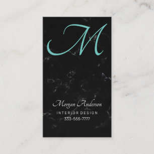 Tarjeta De Visita Monograma DIY, elegante, mármol negro y Verde azul