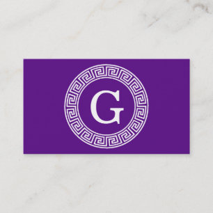 Tarjeta De Visita Monograma dominante griego blanco púrpura de la