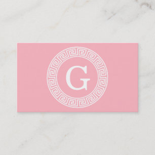 Tarjeta De Visita Monograma dominante griego blanco rosado de la