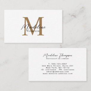 Tarjeta De Visita Monograma Dorado de Letra Script Caligrafía Mínima
