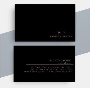 Tarjeta De Visita Monograma dorado negro   Elegante Minimalista mode