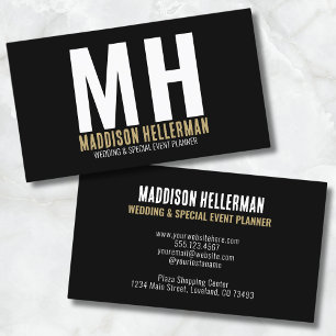 Tarjeta De Visita Monograma Dorado Negro Simple Moderno