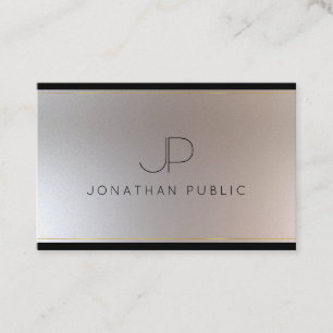 Tarjeta De Visita Monograma Dorado Plata Aspecto Elegante Plantilla 