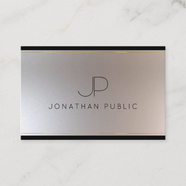 Tarjeta De Visita Monograma Dorado Plata Aspecto Elegante Plantilla  (Anverso)
