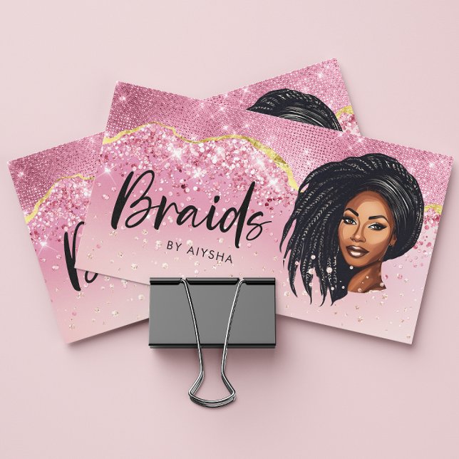Tarjeta De Visita Monograma dorado y rosado para trenzas de Rosa (Subido por el creador)