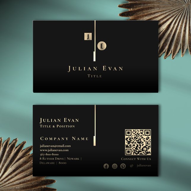 Tarjeta De Visita Monograma elegante artístico negro y oro (Subido por el creador)