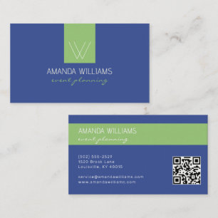 Tarjeta De Visita Monograma Elegante Azul Blanco Verde Profesional