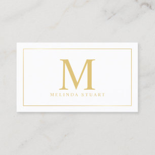 Tarjeta De Visita Monograma elegante blanco y dorado