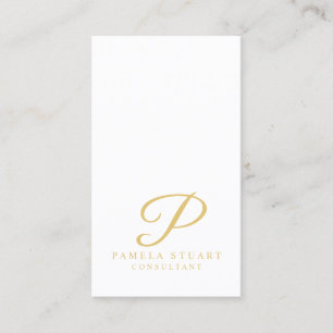 Tarjeta De Visita Monograma elegante blanco y dorado