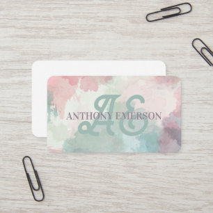 Tarjeta De Visita Monograma elegante   Capas de color agua
