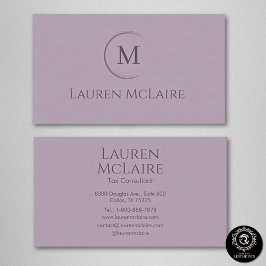 Tarjeta De Visita Monograma Elegante de Círculo en Lila Beige