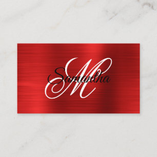 Tarjeta De Visita Monograma Elegante de Hoja Metálica Roja