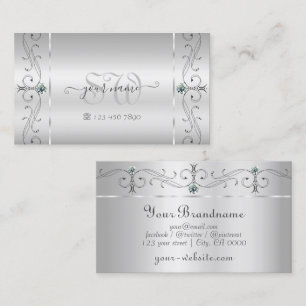 Tarjeta De Visita Monograma elegante de joyas de contrabando de plat