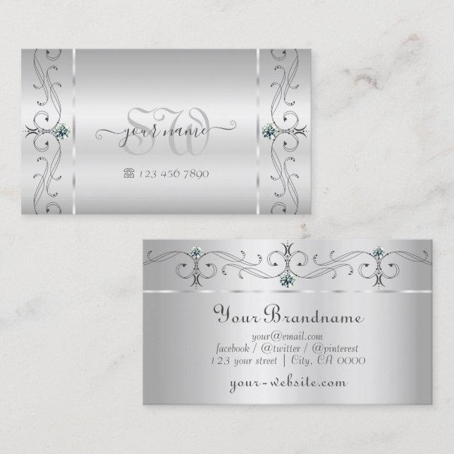 Tarjeta De Visita Monograma elegante de joyas de contrabando de plat (Anverso / Reverso)