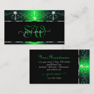 Tarjeta De Visita Monograma elegante de joyas de espuma verde negro