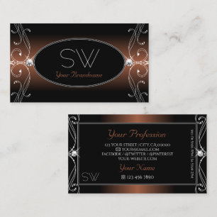 Tarjeta De Visita Monograma elegante de joyas de piel de color marró