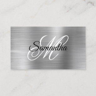 Tarjeta De Visita Monograma Elegante de Lámina de Plata Metálica
