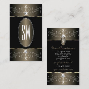 Tarjeta De Visita Monograma elegante de ornamentos color negro y bei