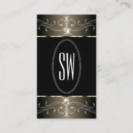 Tarjeta De Visita Monograma elegante de ornamentos color negro y bei