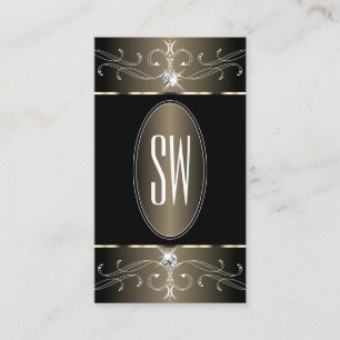 Tarjeta De Visita Monograma elegante de ornamentos color negro y bei
