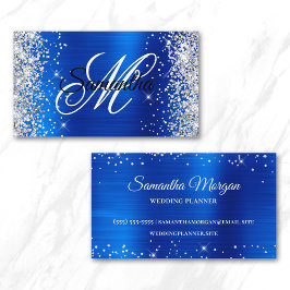 Tarjeta De Visita Monograma elegante de papel de aluminio azul real 