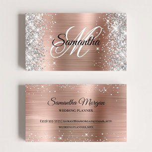 Tarjeta De Visita Monograma elegante de papel de aluminio rosa plate