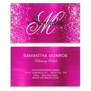 Tarjeta De Visita Monograma Elegante de Papel de Estaño Rosa Brillan