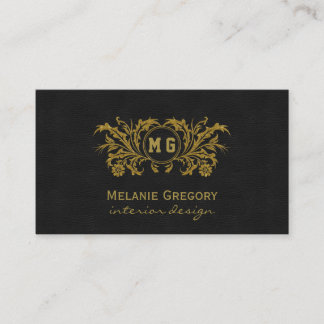 Tarjeta De Visita Monograma elegante de Personalizado negro floral d
