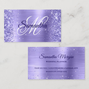 Tarjeta De Visita Monograma Elegante de Purpurina Periwinkle Brillan