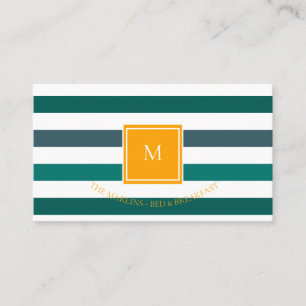 Tarjeta De Visita Monograma elegante de rayas blancas Verde azuladas