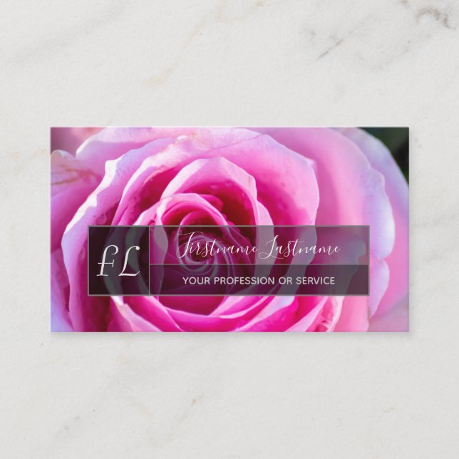 Tarjeta De Visita Monograma elegante de rectángulo gris con flor de  (Anverso)