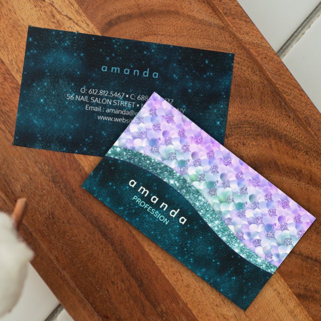 Tarjeta De Visita monograma elegante de sirena iridiscente faux purp (Subido por el creador)