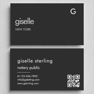 Tarjeta De Visita Monograma elegante del código QR negro del Notario