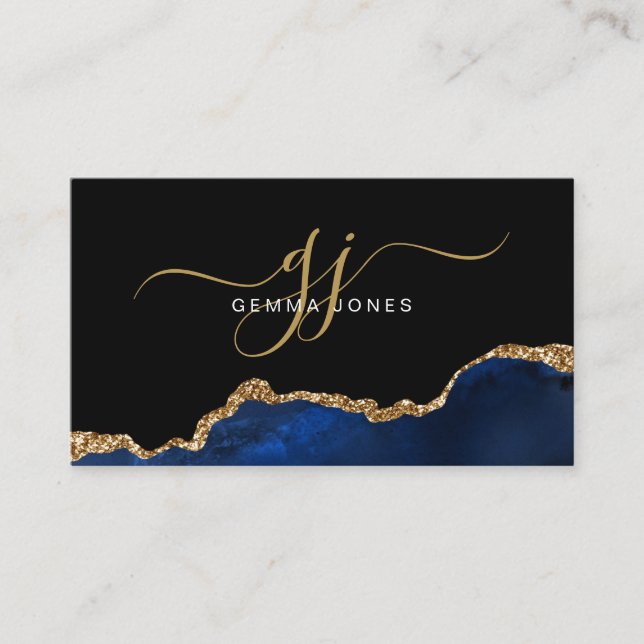 Tarjeta De Visita Monograma elegante del Purpurina de oro del Agate  (Anverso)