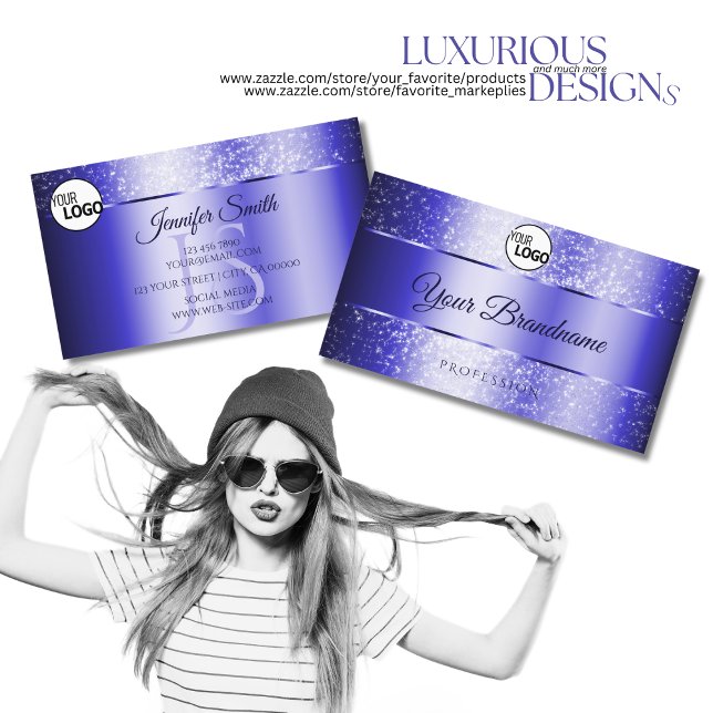 Tarjeta De Visita Monograma elegante del Purpurina Royal Blue Sparkl (Subido por el creador)