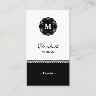Tarjeta De Visita Monograma elegante dentista negro de encaje