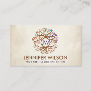 Tarjeta De Visita Monograma elegante en árbol de la vida