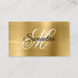 Tarjeta De Visita Monograma Elegante en Dorado Metálico