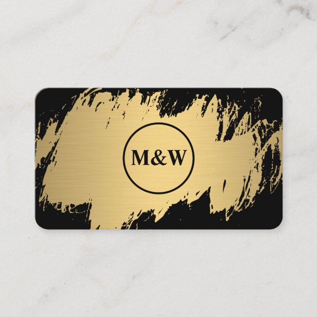 Tarjeta De Visita Monograma elegante Faux Gold Grunge (Anverso)