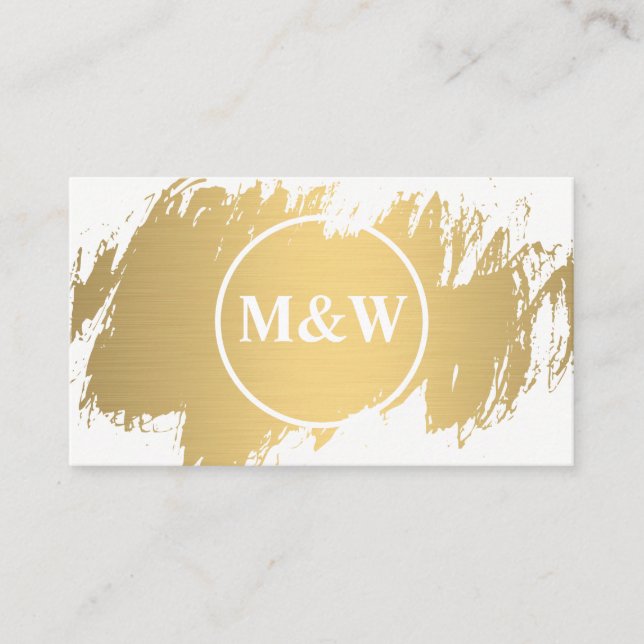 Tarjeta De Visita Monograma elegante Faux Gold Grunge (Anverso)