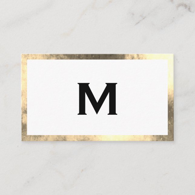 Tarjeta De Visita Monograma elegante Faux Golden Border (Anverso)