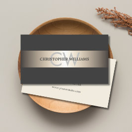 Tarjeta De Visita Monograma Elegante Franjas Grises Consultor Modern