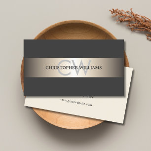 Tarjeta De Visita Monograma Elegante Franjas Grises Consultor Modern