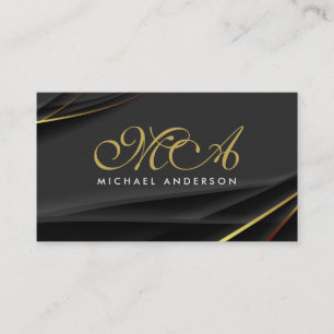 Tarjeta De Visita Monograma Elegante Guión Negro Fondo de Oro
