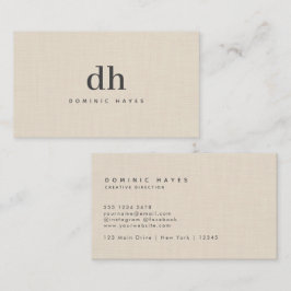 Tarjeta De Visita Monograma Elegante Mínimo Textura Crema Lino Beige