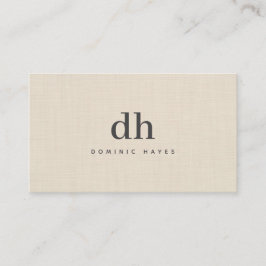 Tarjeta De Visita Monograma Elegante Mínimo Textura Crema Lino Beige